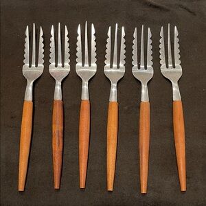 Elegant Wooden Handle Silver Fork Set